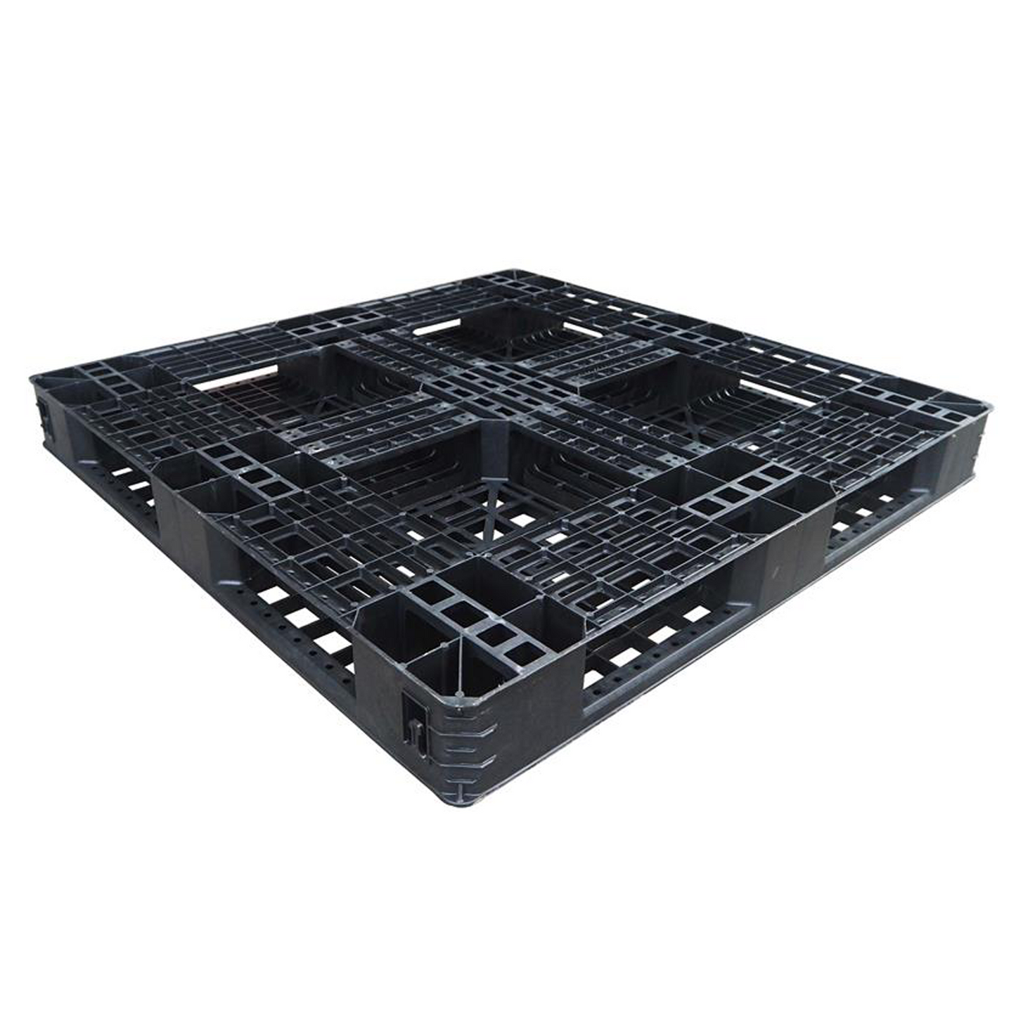 1100x1100x120mm plastic export pallet - stacked showing forklift entry