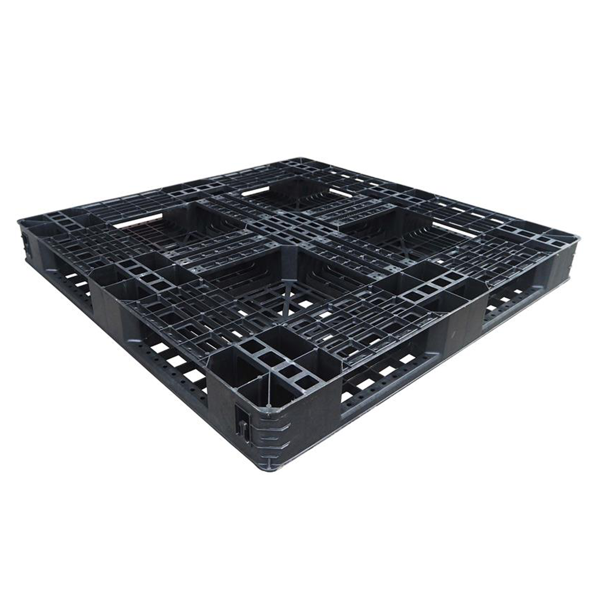 1100x1100x120mm plastic export pallet - stacked showing forklift entry