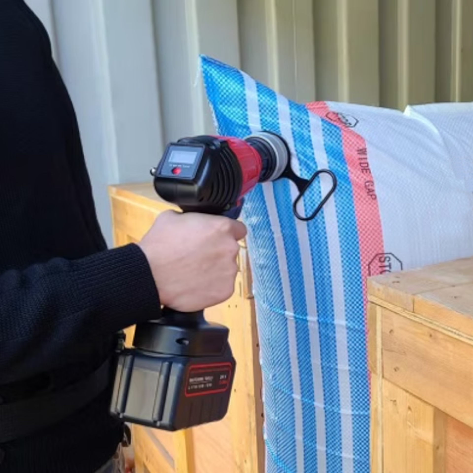 MHD Air Pro dunnage bag inflator - side profile showing battery and controls